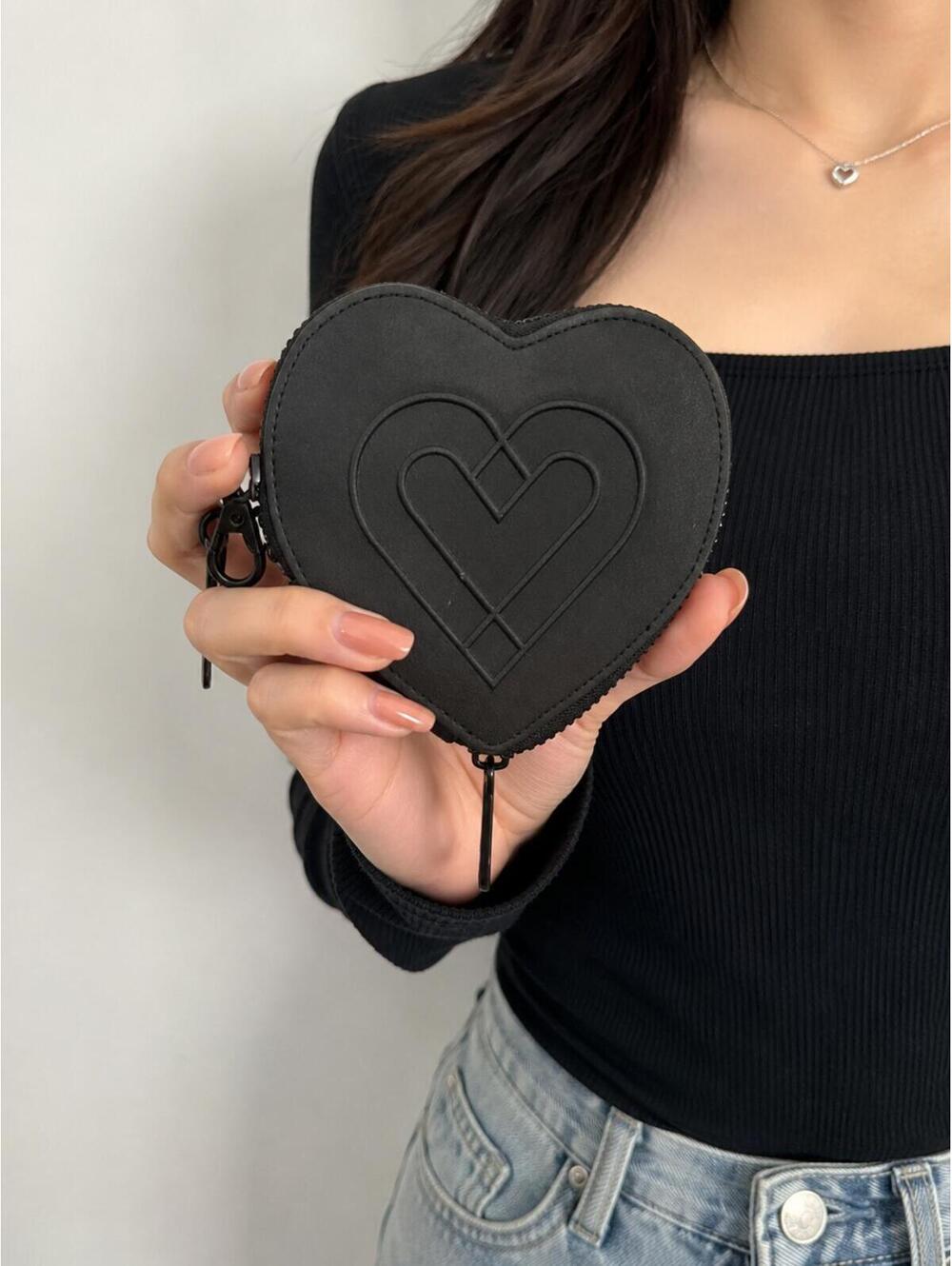 Lady Gaga Elton John Love Bravery Black Heart Zip Wallet with Chain